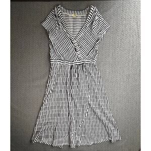 Maeve Anthropologie Sz M Striped Dress Wrap Style Navy & White Spring